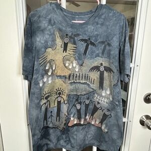 Vintage 1993 The Mountain Petroglyph Cave Art T-shirt Size Large Blue